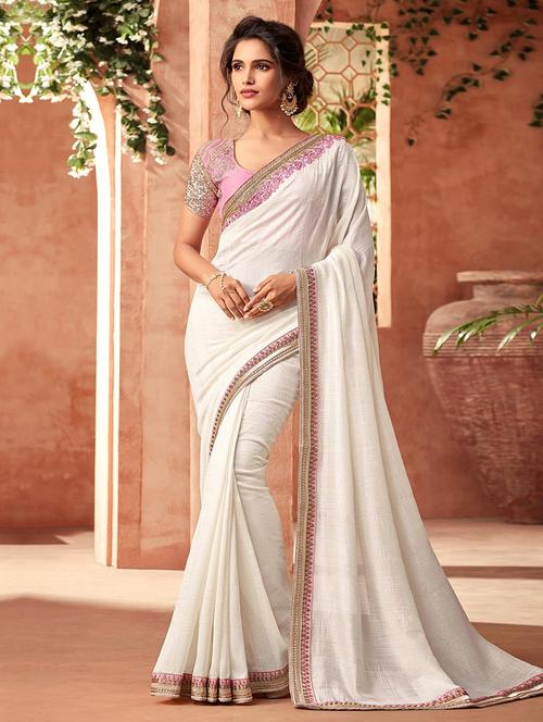 women solid bordered saree with blouse - 21723240 -  Standard Image - 0