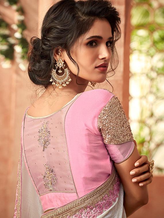 women solid bordered saree with blouse - 21723240 - Standard Image - 3
