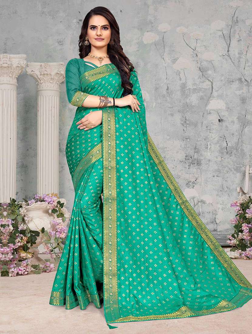 women printed bordered saree with blouse