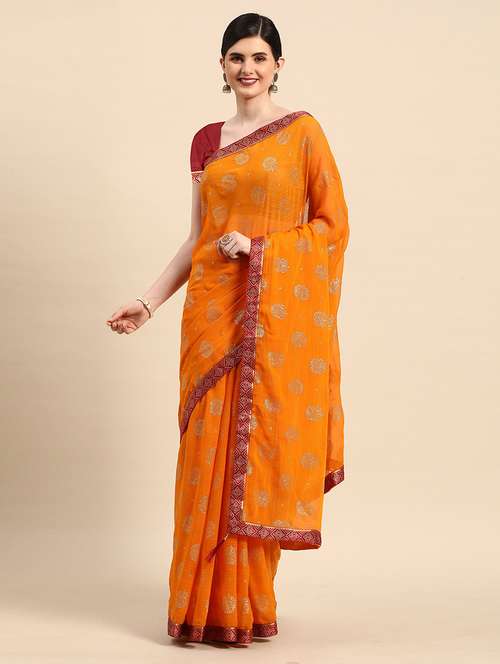 women mustard bordered saree with blouse - 21723274 - Standard Image - 0