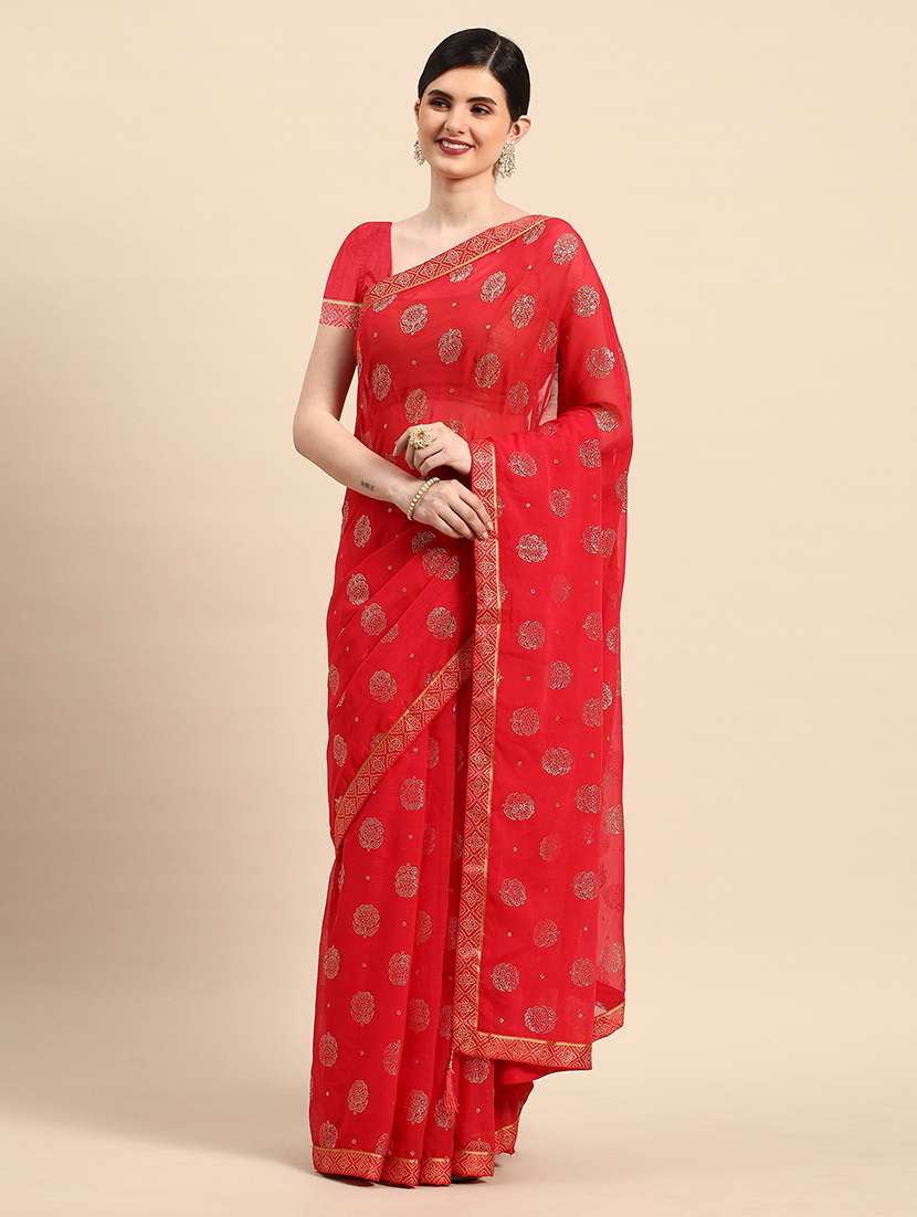 women printed bordered saree with blouse