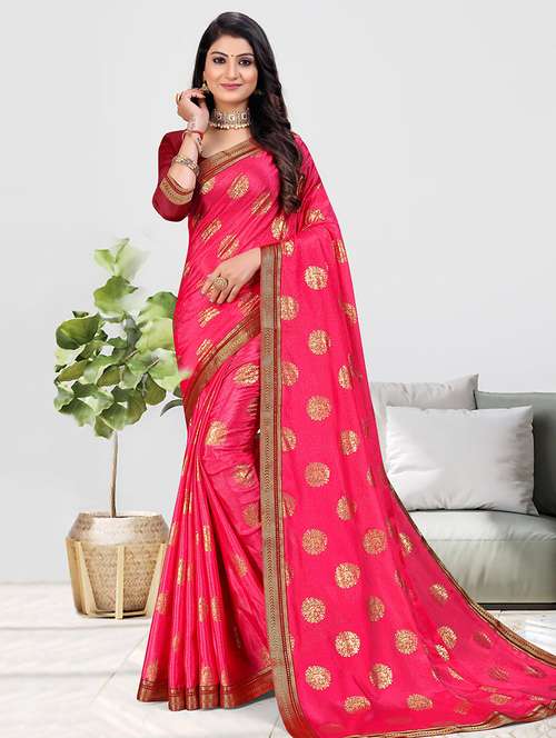 women foil printed bordered saree with blouse - 21723329 -  Standard Image - 0
