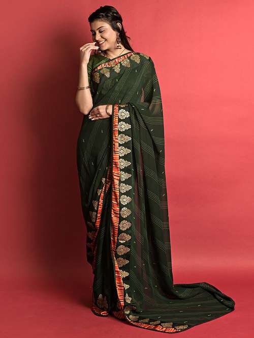women printed bordered casual wear saree with blouse - 21723350 -  Standard Image - 0