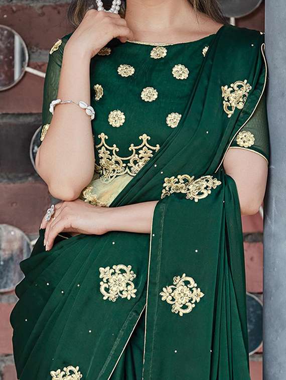 women green embroidered saree with blouse - 21723484 -  Standard Image - 3