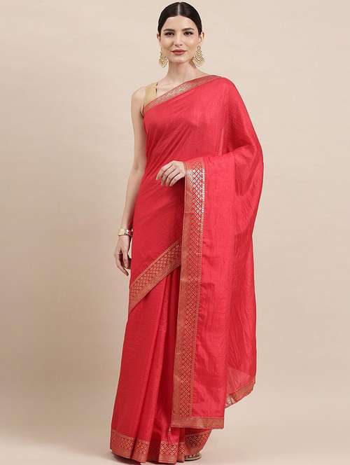 women red solid zari bordered saree with blouse - 21723522 -  Standard Image - 0
