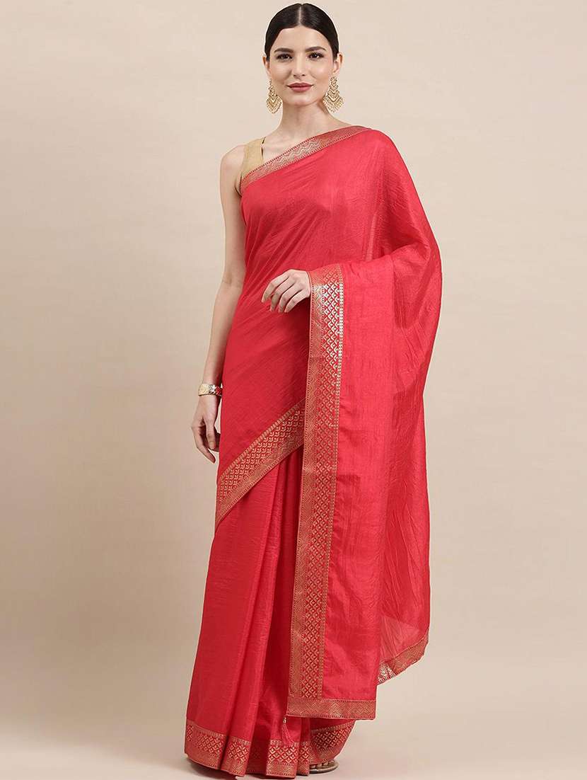 women red solid zari bordered saree with blouse - 21723522 -  Zoom Image - 0