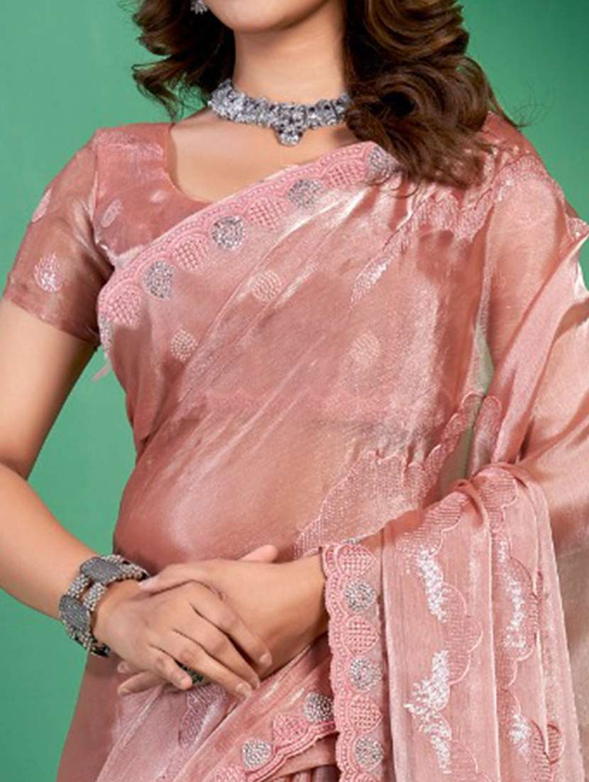 women peach embroidered saree with blouse - 21723571 -  Standard Image - 3
