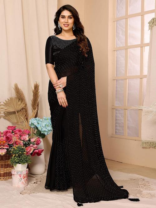 women black embellished saree with blouse - 21723630 - Standard Image - 0