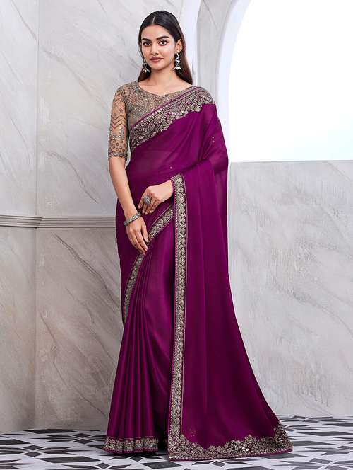women purple embroidered saree with blouse - 21723668 - Standard Image - 0