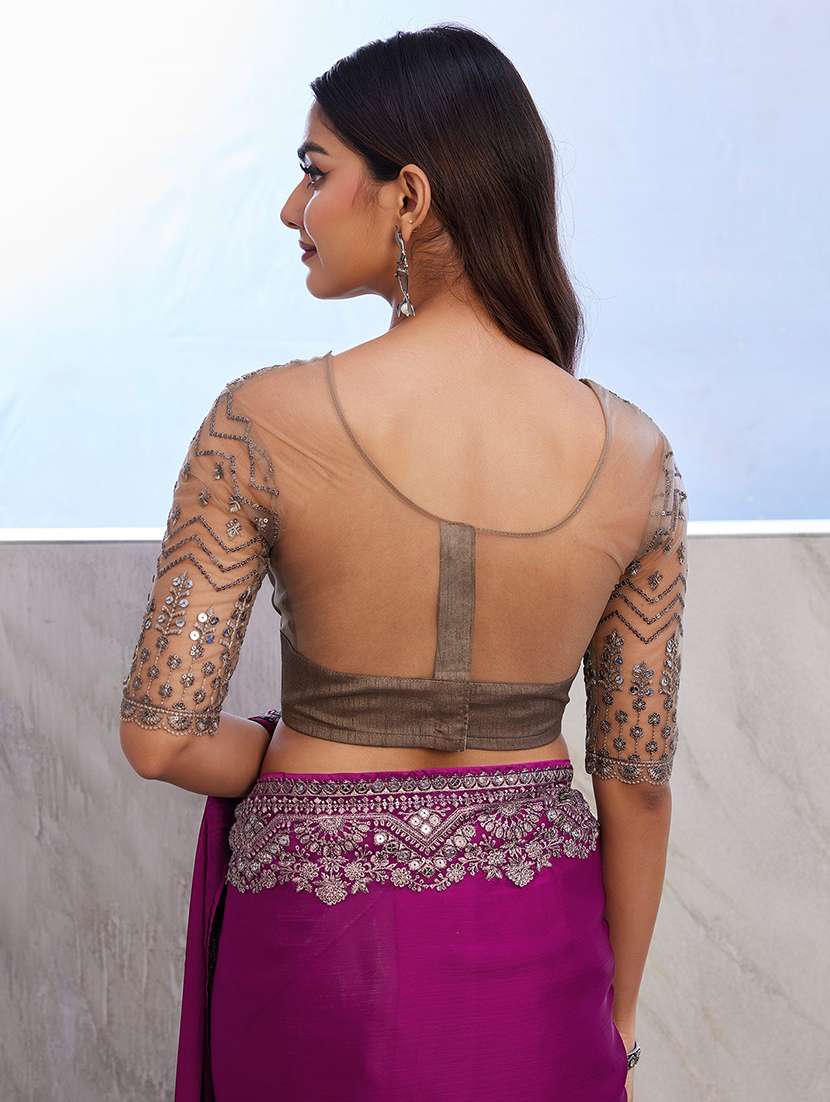 women purple embroidered saree with blouse - 21723668 - Standard Image - 3