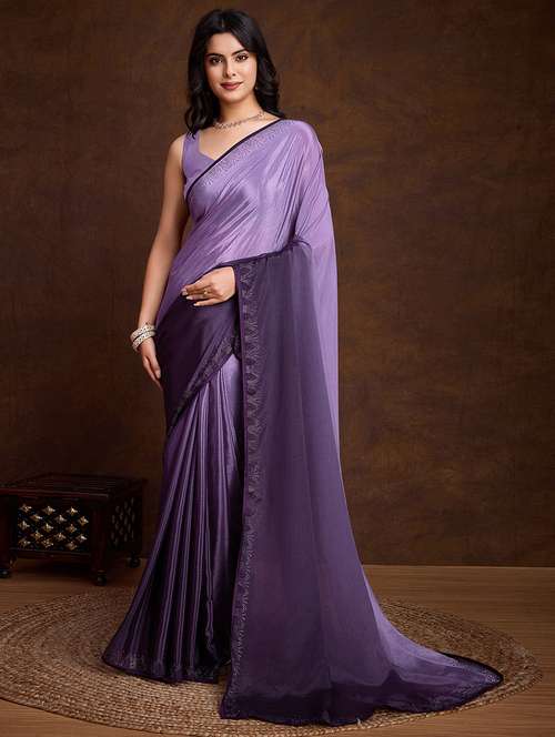 women purple ombre embellished saree with blouse