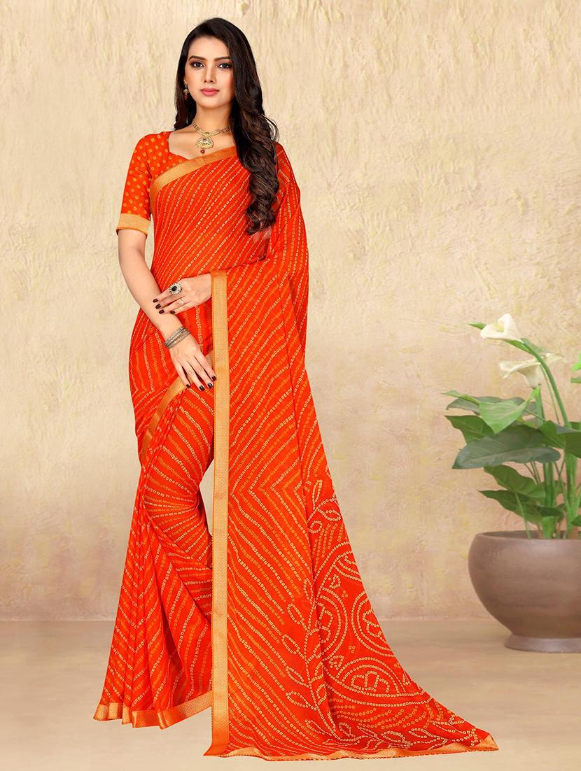women orange bandhani printed saree with blouse - 21723767 -  Zoom Image - 0