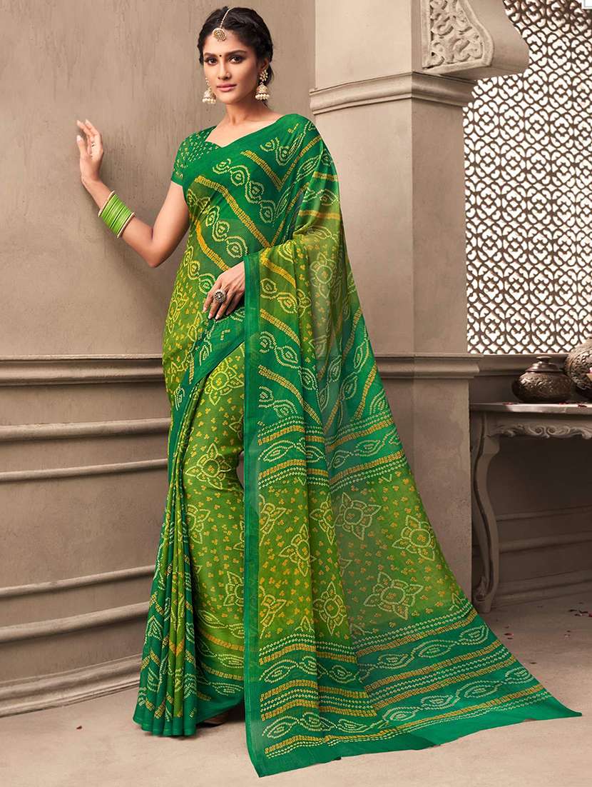 women bandhani printed bordered saree with blouse