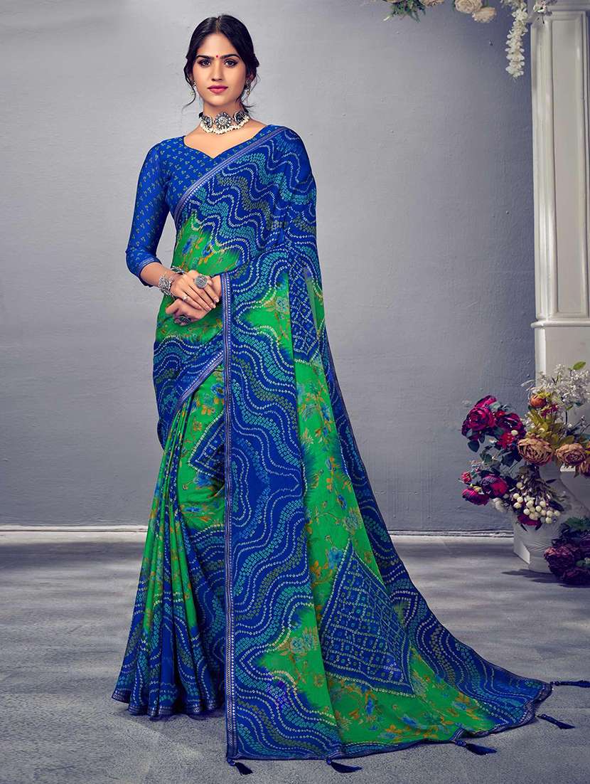 women bandhani printed saree with blouse