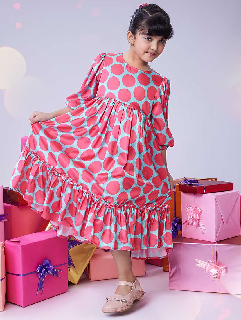gilrs printed puff sleeves tiered dress - 21723936 -  Zoom Image - 0