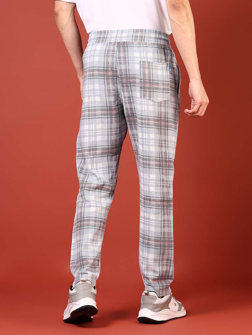 men grey checkered full length track pant - 21723990 - Standard Image - 3