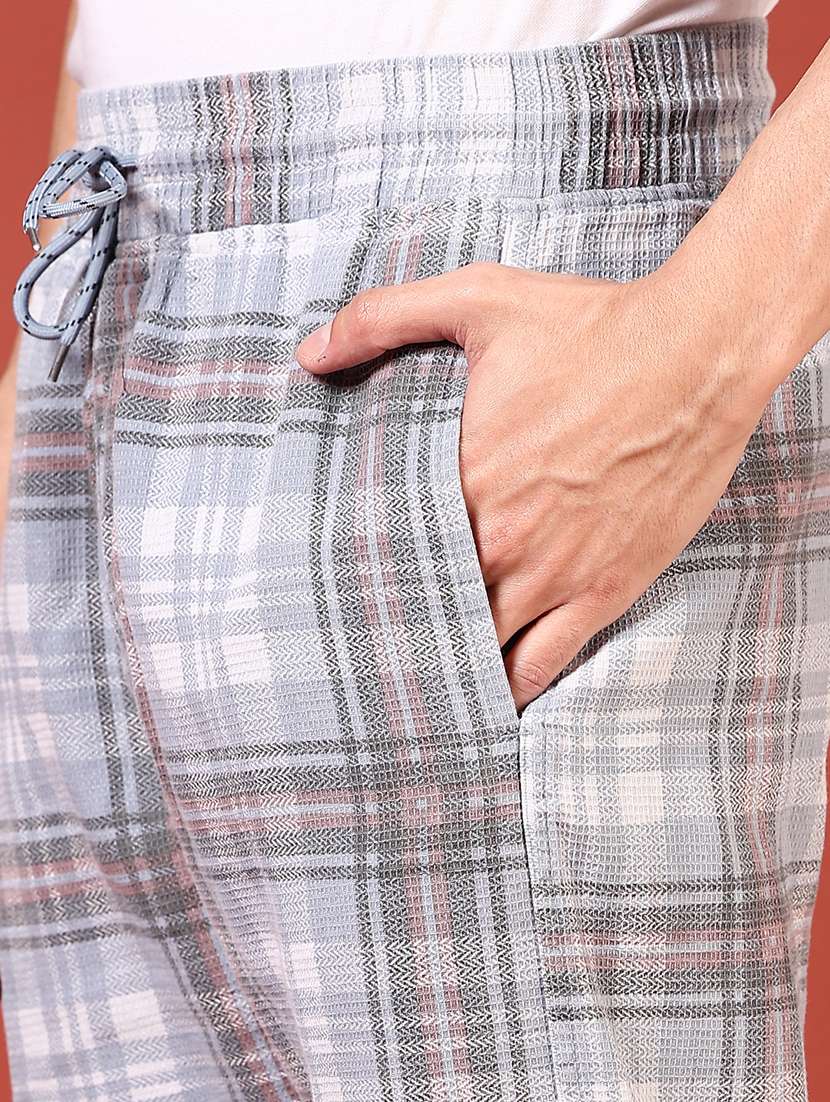 men grey checkered full length track pant - 21723990 - Standard Image - 5