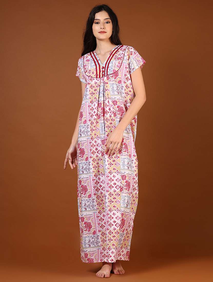women printed short sleeve nighty
