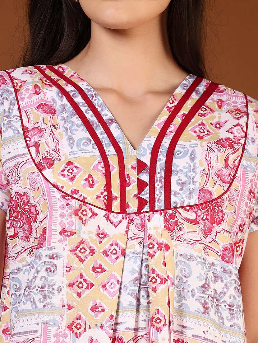 women printed short sleeve nighty - 21723991 -  Standard Image - 5