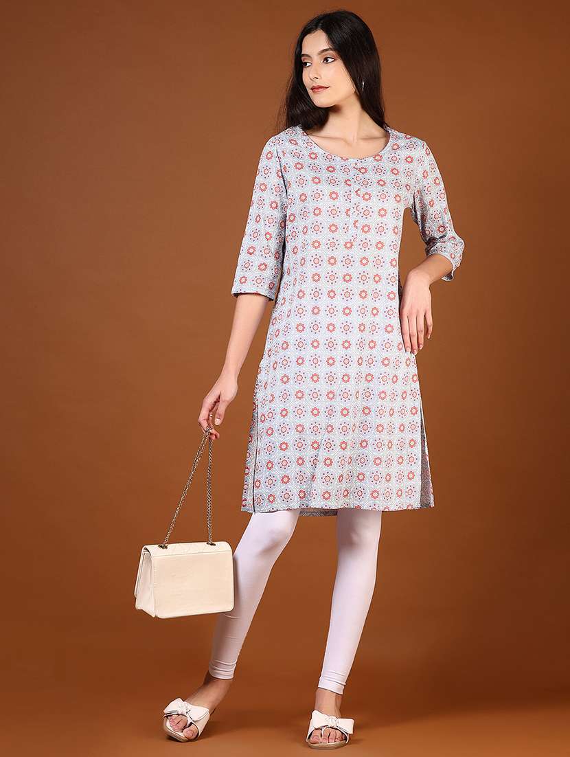women three quarter sleeve straight kurta - 21723997 -  Standard Image - 3