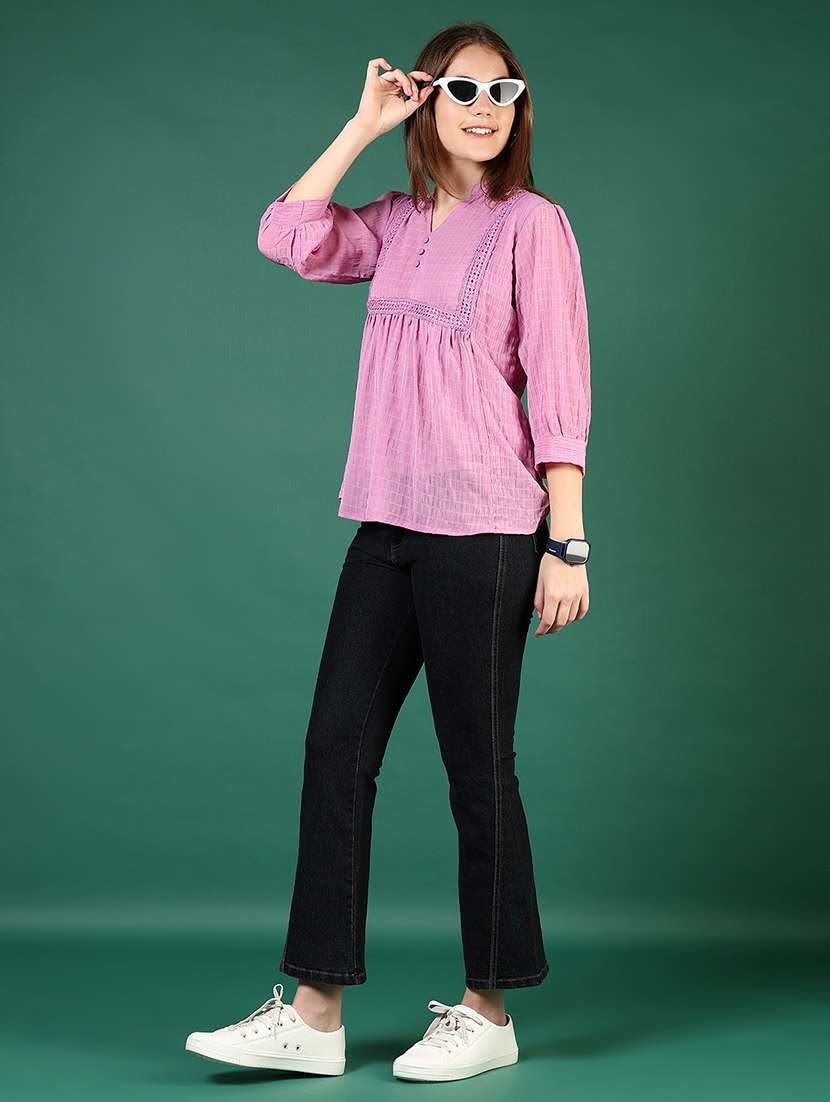 women lavender solid puff sleeve a-line top - 21724048 -  Standard Image - 5