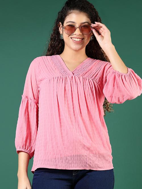 women solid puff sleeve regular top - 21724049 - Standard Image - 0
