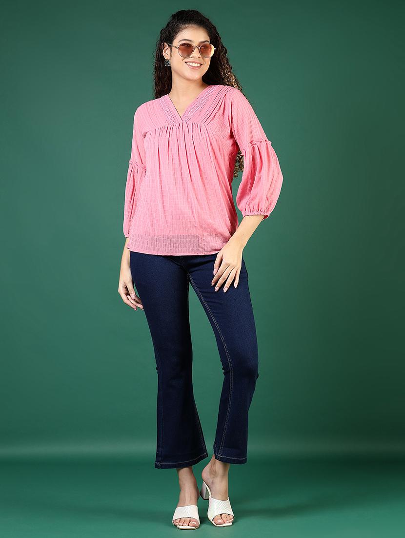 women solid puff sleeve regular top - 21724049 - Standard Image - 5