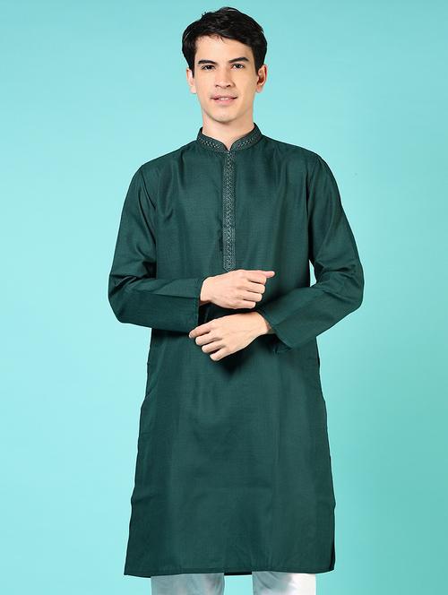 men solid mandarin neck long kurta - 21724091 - Standard Image - 0
