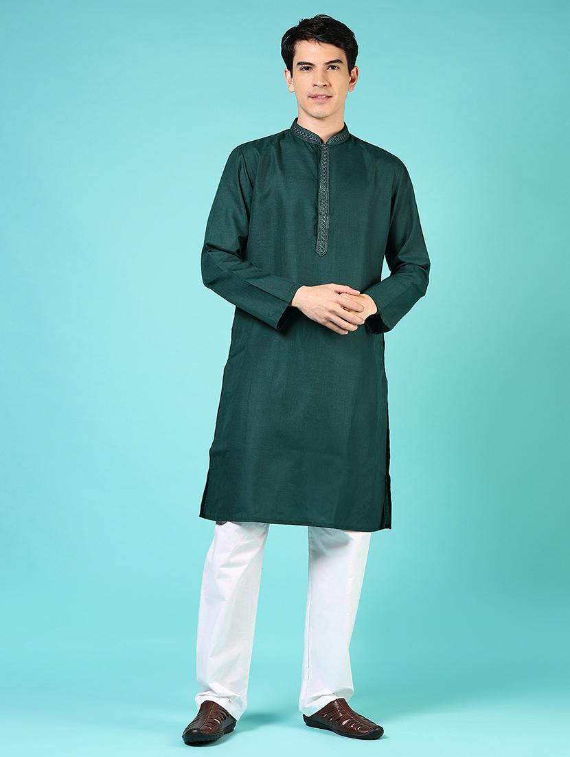 men solid mandarin neck long kurta - 21724091 - Standard Image - 3