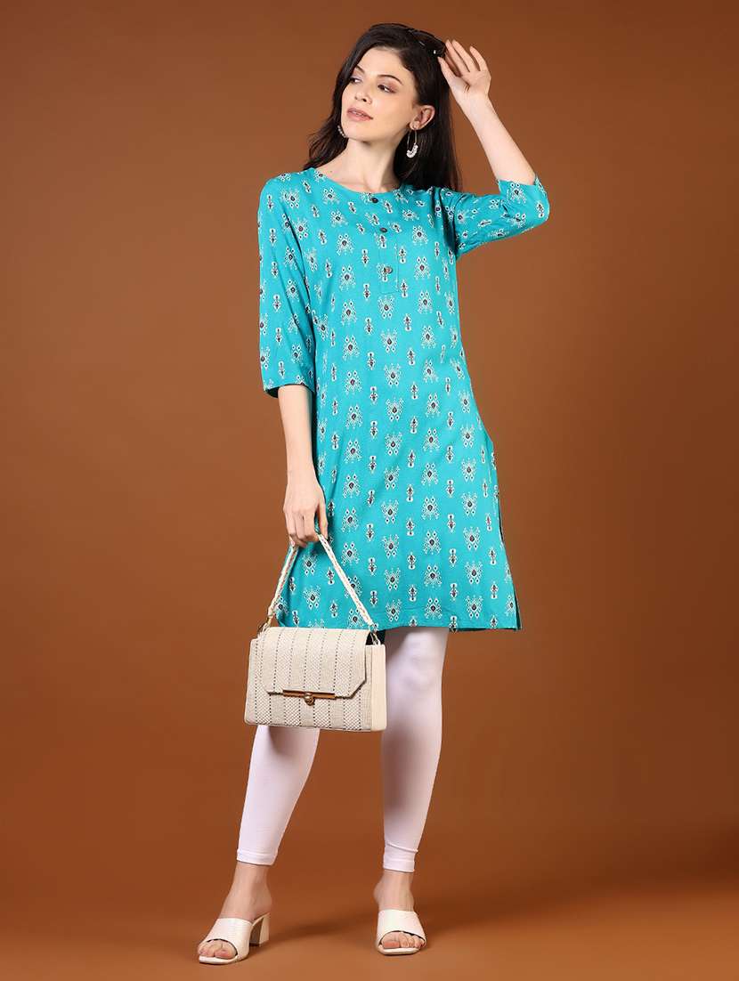 women three quarter sleeve straight kurta - 21724157 -  Standard Image - 3