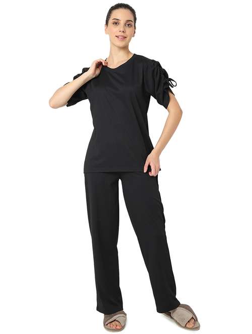 women solid nightwear pyjama set - 21724232 - Standard Image - 0