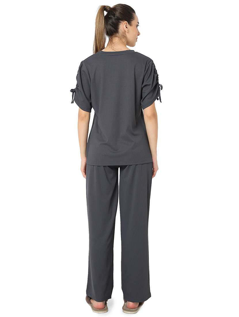 women solid nightwear pyjama set - 21724234 - Standard Image - 3