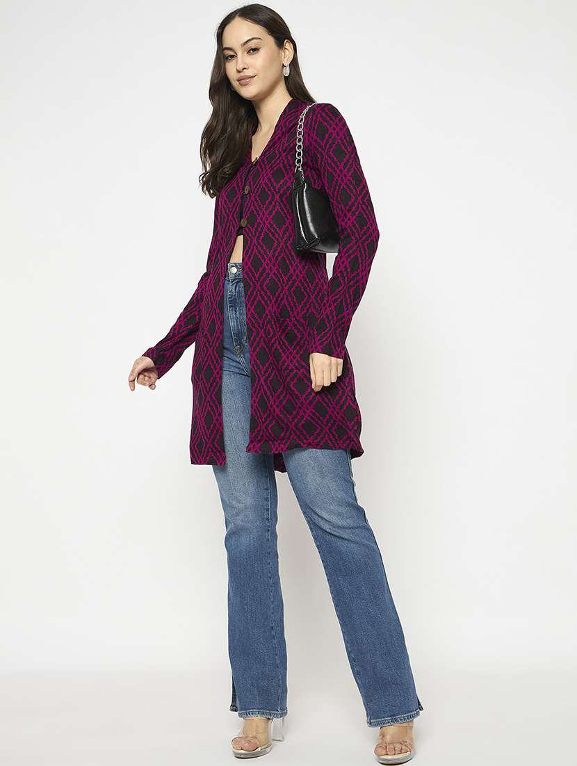 women self designed long sleeves cardigan - 21724246 - Standard Image - 3