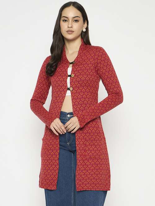 women self designed long sleeves cardigan - 21724250 -  Standard Image - 0