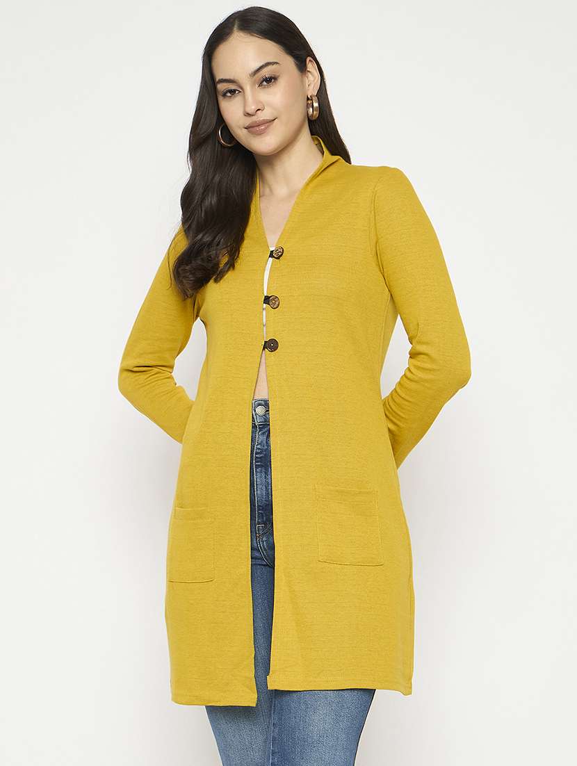 women solid long sleeves cardigan