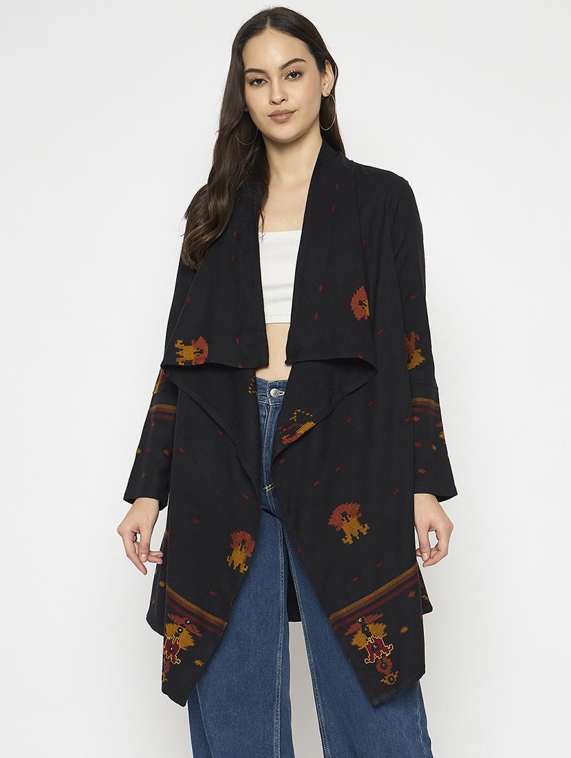 women long sleeves self design asymmetric shrug - 21724262 - Zoom Image - 0