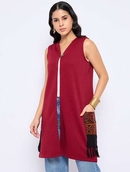 women sleeveless self design regular shrug - 21724269 -  Standard Image - 0