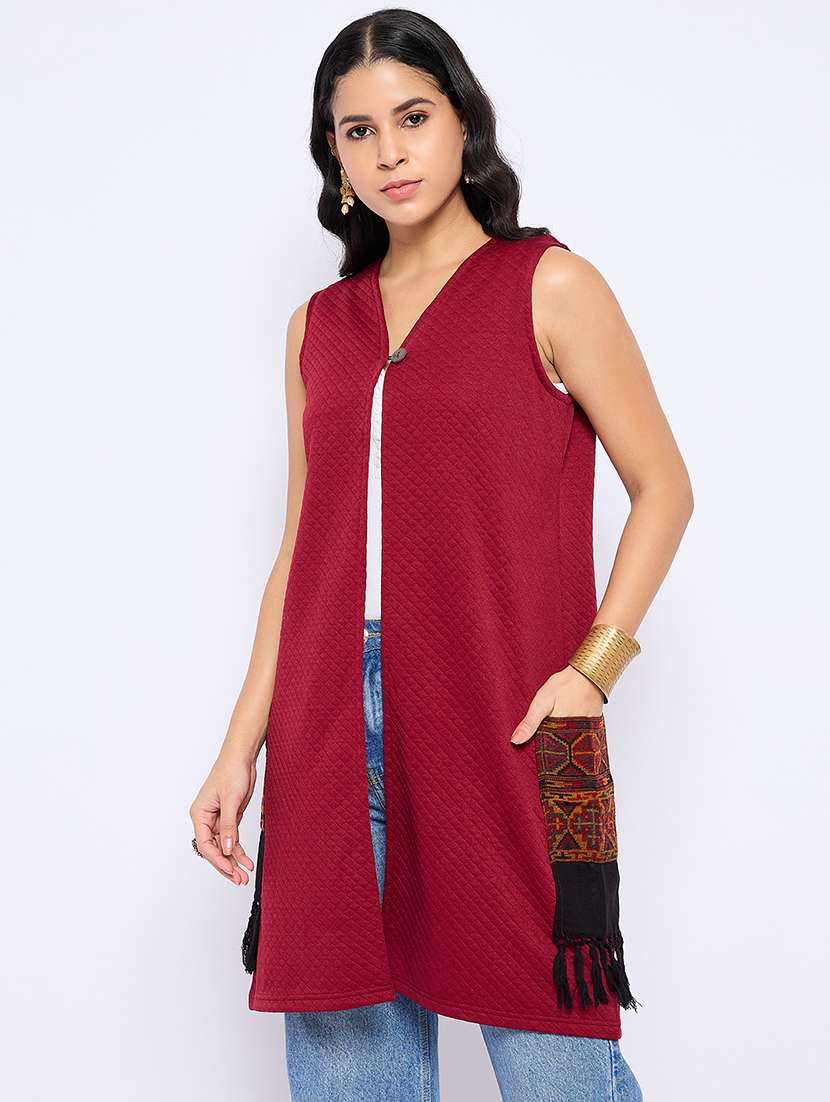 women sleeveless self design regular shrug - 21724269 -  Zoom Image - 0