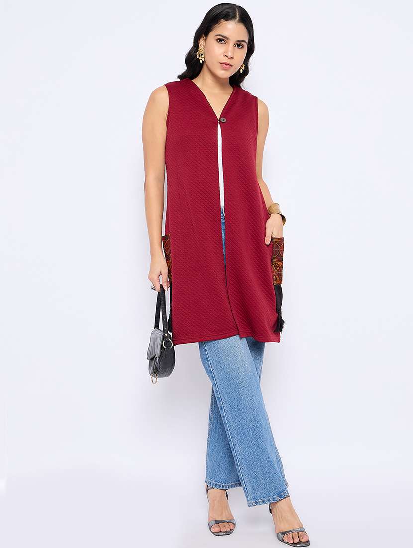 women sleeveless self design regular shrug - 21724269 - Standard Image - 3