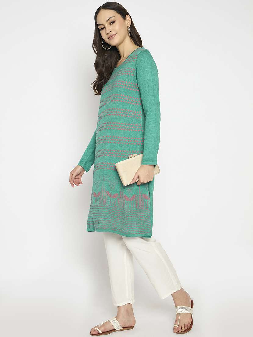 women self designed long sleeves woolen kurta - 21724274 - Standard Image - 3