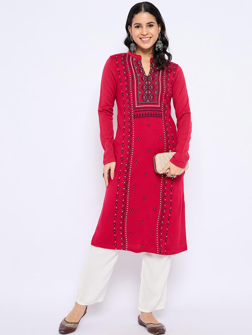 women self designed long sleeves woolen kurta - 21724280 - Zoom Image - 0