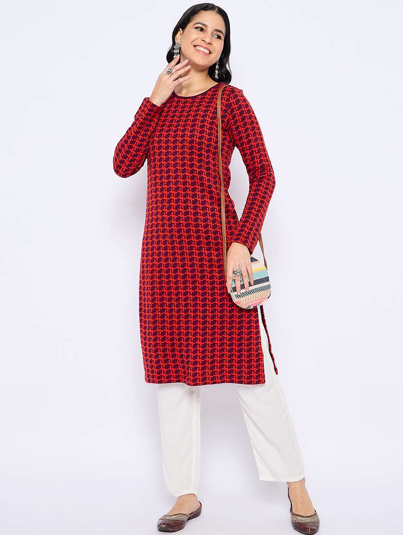 women self designed long sleeves woolen kurta - 21724283 -  Standard Image - 3