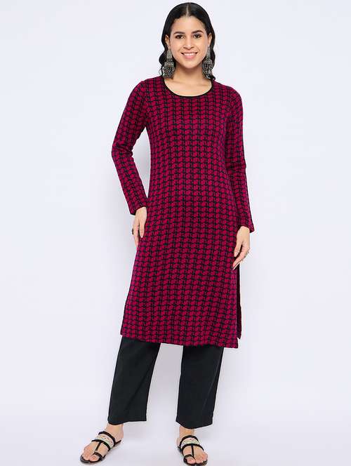women self designed long sleeves woolen kurta - 21724284 -  Standard Image - 0