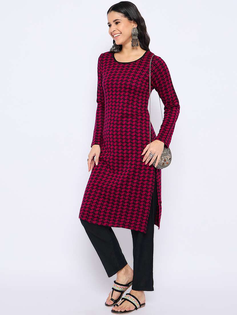 women self designed long sleeves woolen kurta - 21724284 -  Standard Image - 3