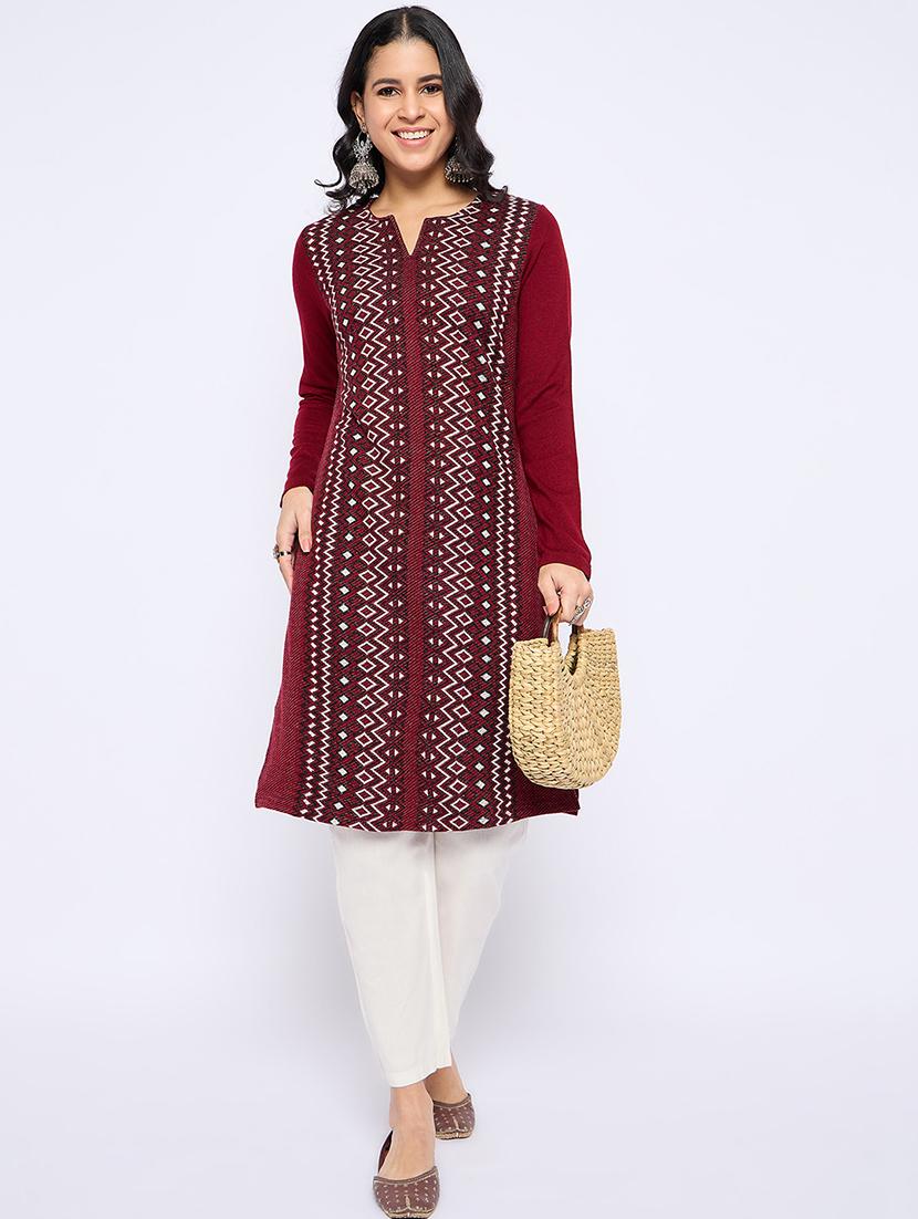 women self designed long sleeves woolen kurta - 21724285 - Standard Image - 3