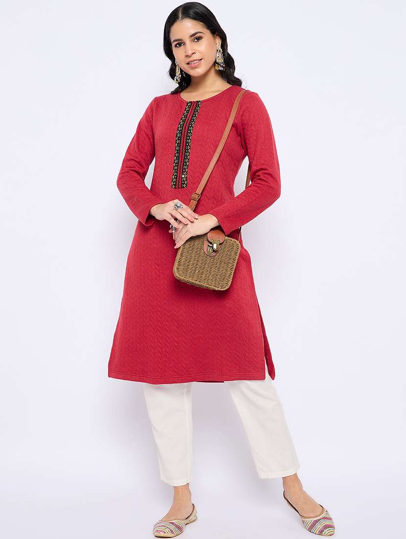 women self designed long sleeves woolen kurta