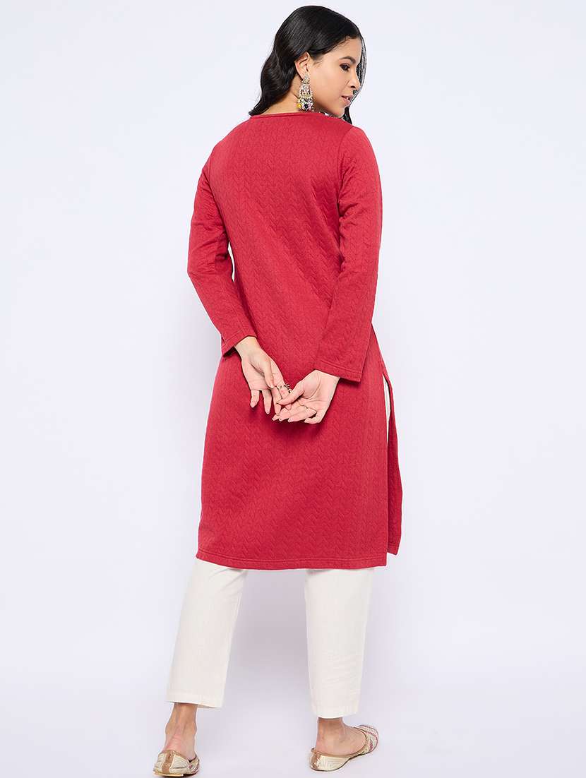 women self designed long sleeves woolen kurta - 21724286 -  Standard Image - 3