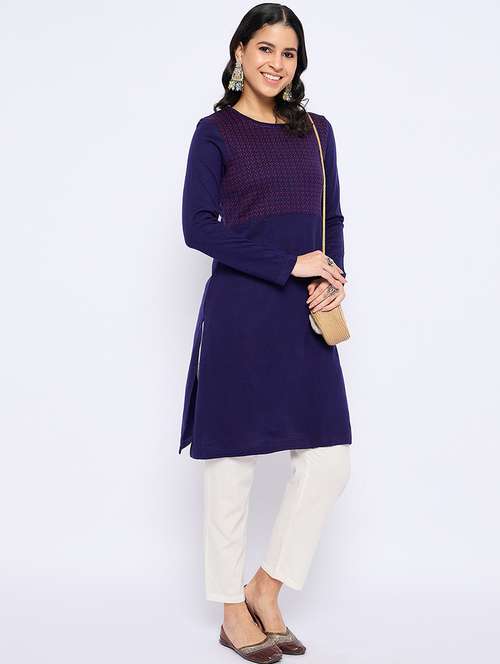women self designed long sleeves woolen kurta - 21724287 -  Standard Image - 0