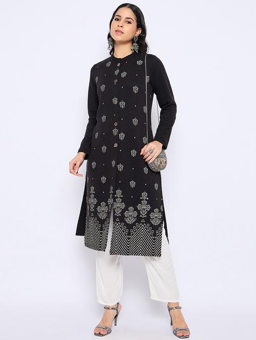 women self designed long sleeves woolen kurta - 21724288 -  Standard Image - 0