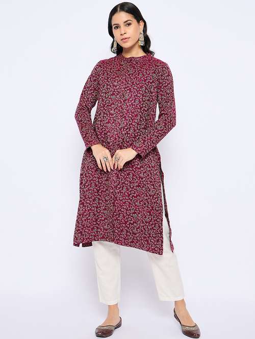 women self designed long sleeves woolen kurta - 21724289 -  Standard Image - 0